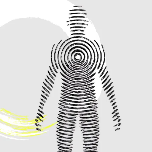 Grafik eines Körpers mit Ultraschallwellen – Arthrosonographie